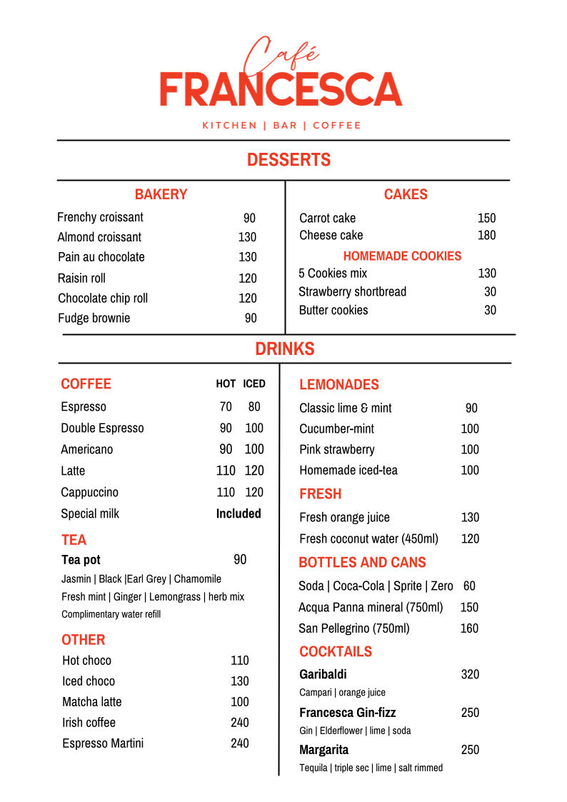 Menu Cafe Francesca - Kitchen | Bar | Coffee-1